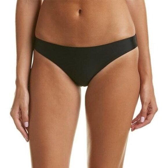 PQ Swim Women's Large Black Ruched Bikini Bottoms Moderate Rise Fuller Coverage